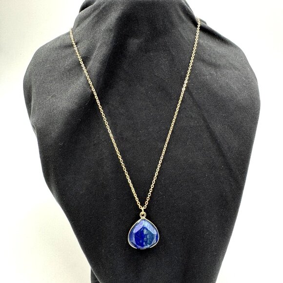 Charming Charlie Gold Tone Fashion Necklace w/Lapis Lazuli Teardrop Pendant - Picture 3 of 16
